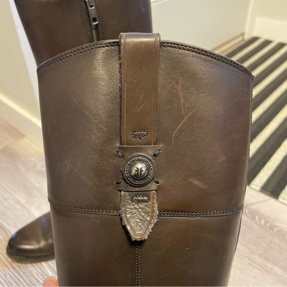 Frye Jaden Button Tall Riding Leather Boot Knee High Chocolate Brown Timeless - Picture 9 of 15